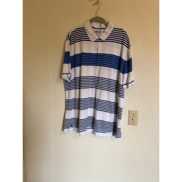 Izod Other - IZOD Advantage Polo Mens XL White Blue Striped Short Sleeve Cotton Golf Preppy